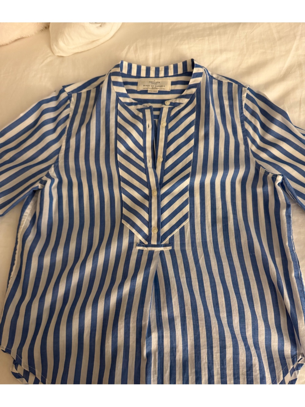 Women’s Trovata Blue and White Vertical Stripe 100% Cotton Blouse